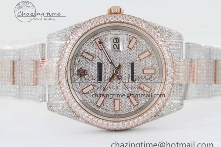 MiroTime 0601 Datejust 41 SS RG Full Diamonds TWF 1:1 Best Edition Diamonds Stick Markers Dial on Bracelet A Refined 2400